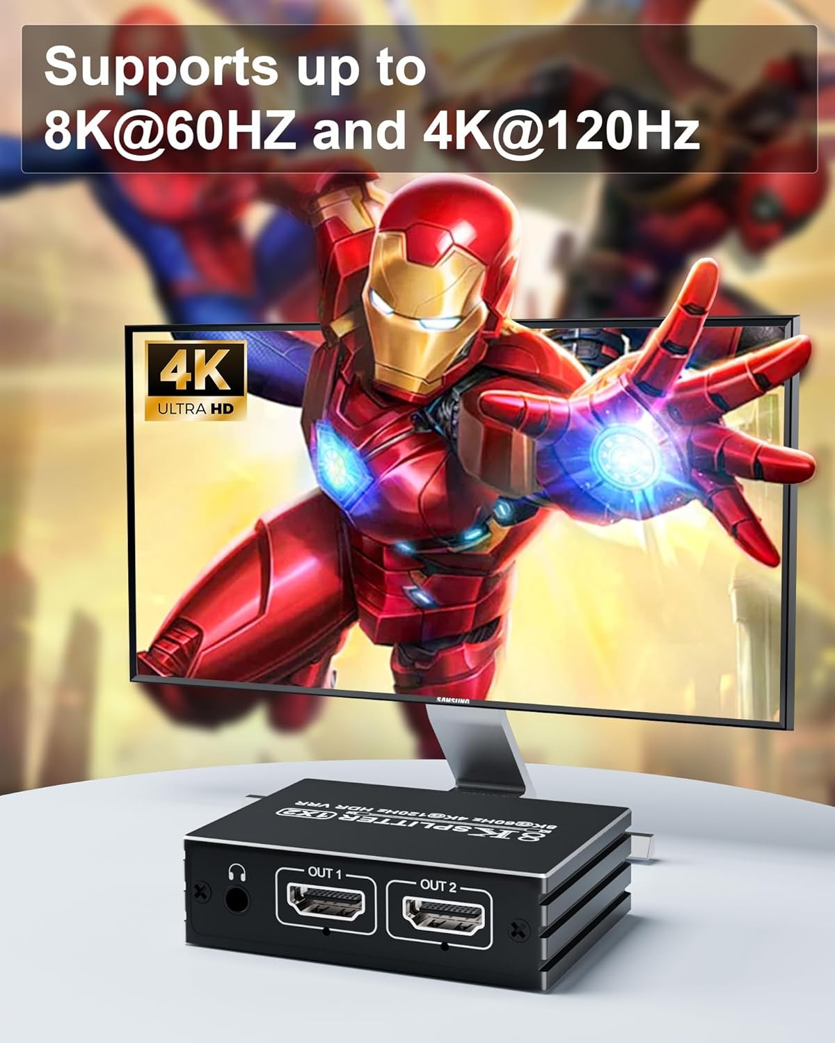 Pubiohs 8K HDMI 2.1 Splitter 1x2 for Dual Monitors with HDR10+