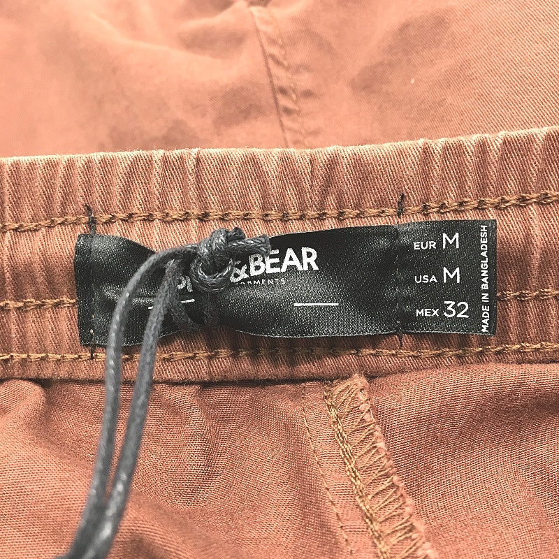 Pull & Bear Brown Cotton Blend Elastic Pullstring Waist Cargo Pants Mens M NEW