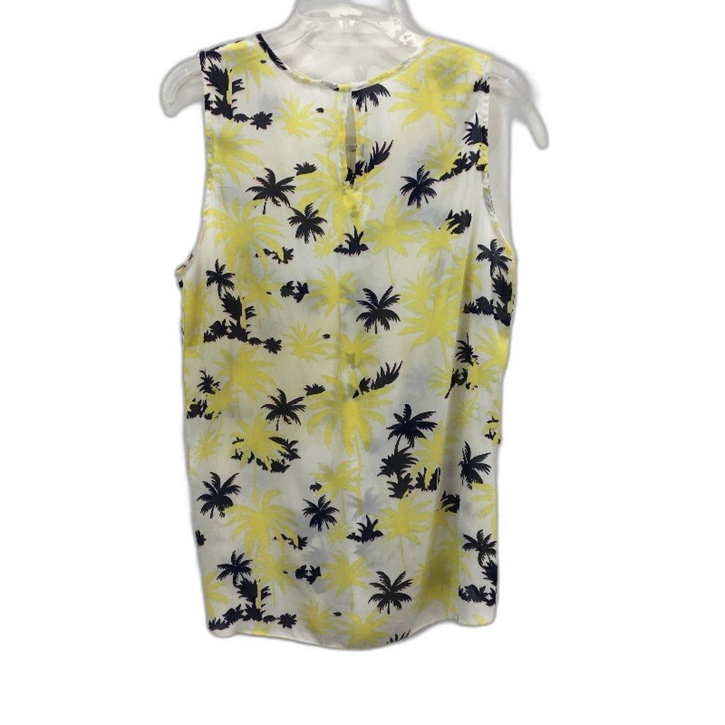 Vangelica White With Navy & Yellow Palm Tree Sheer Sleeveless Top Ladies Size 14