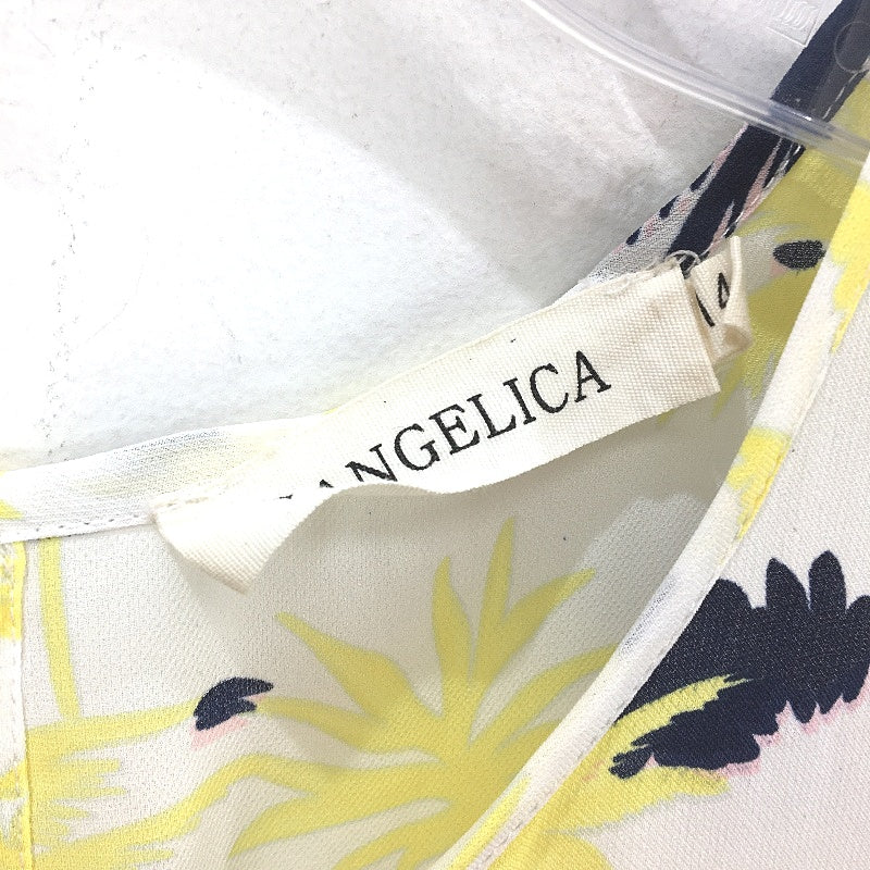 Vangelica White With Navy & Yellow Palm Tree Sheer Sleeveless Top Ladies Size 14
