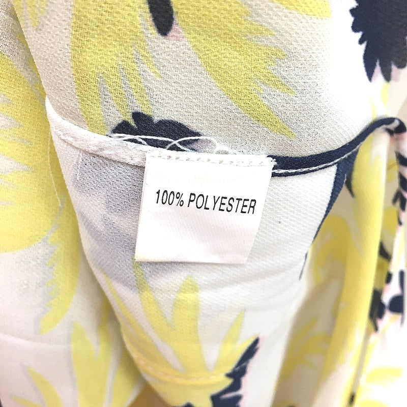Vangelica White With Navy & Yellow Palm Tree Sheer Sleeveless Top Ladies Size 14