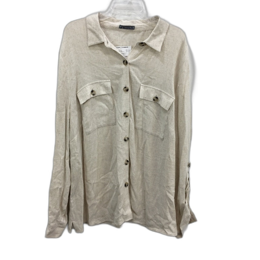 Regatta Curve Stone Cream Linen Blend Long Sleeve Button Up Shirt Size 20 NEW