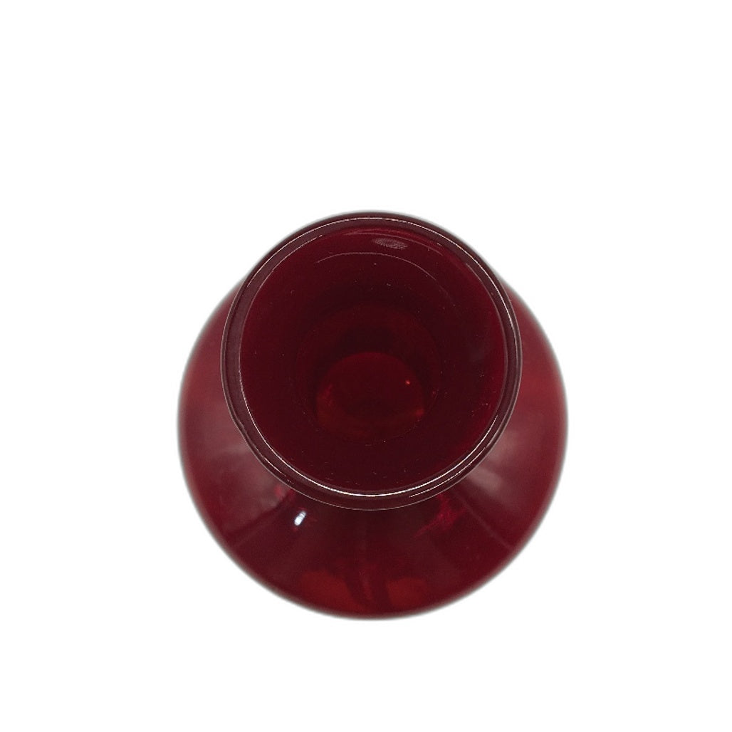 VINTAGE Ruby Red Wide Bodied Glass Vase With Clear Footed Base 18cm