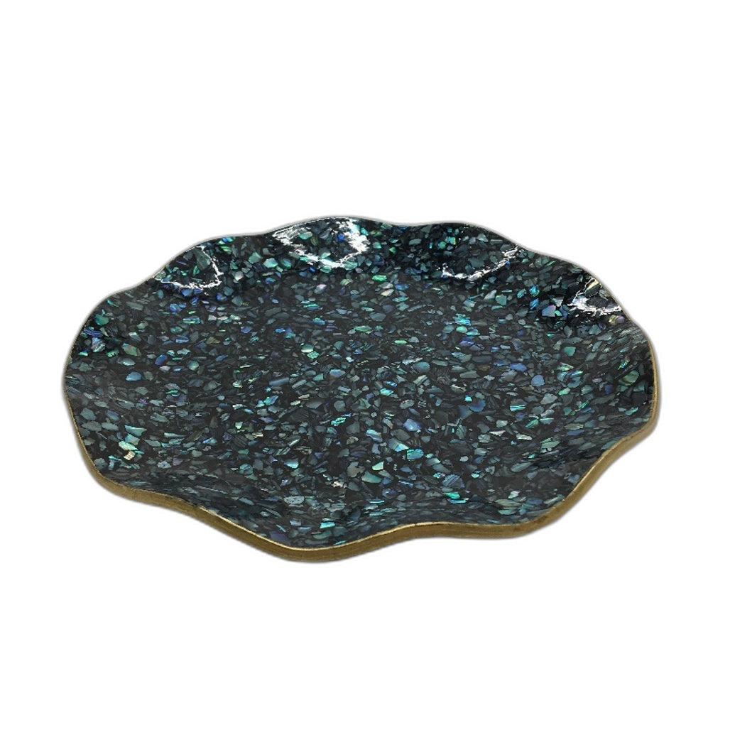 COLLECTABLE New Zealand Natural Paua Shell Resin Trinket Dish 18cm