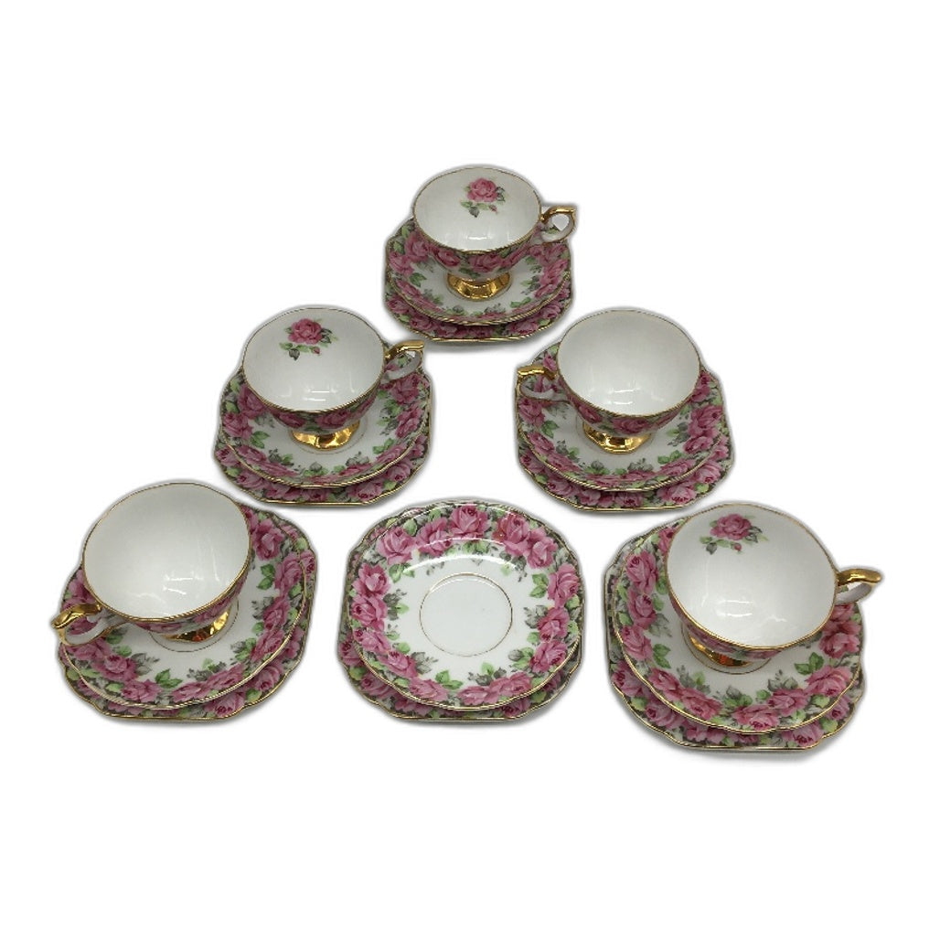 Nippon Bone China NBS Made In Japan Pink Rose 17Pce Tea Cup, Plate & Saucer Set