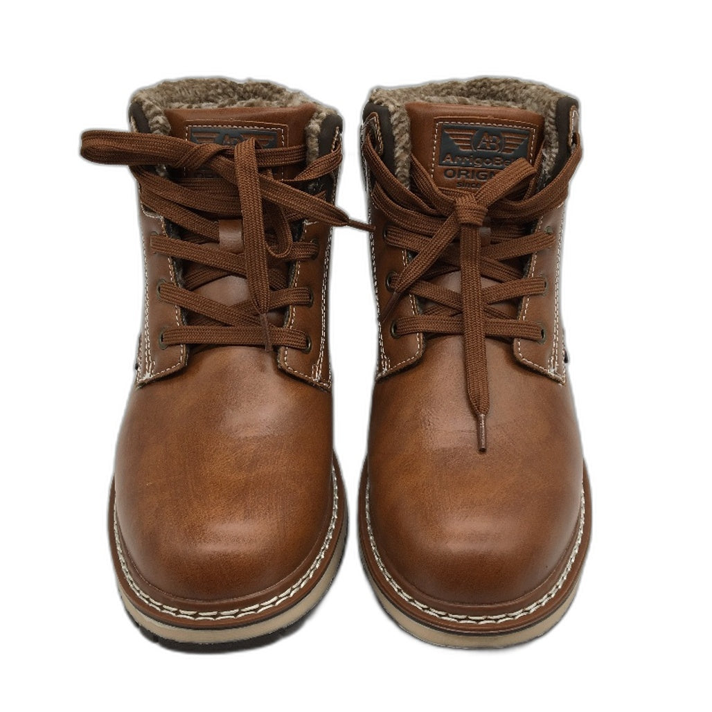 Arrigo Bello Brown Leather Look Fleece Lined Lace Up Boots Mens US 8 EU 41 NEW