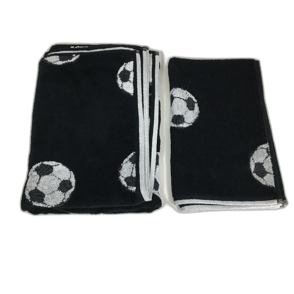 Target 5Pc Black White Kids Soccer Themed Floor Mat, Towel & Face Washer Set NEW