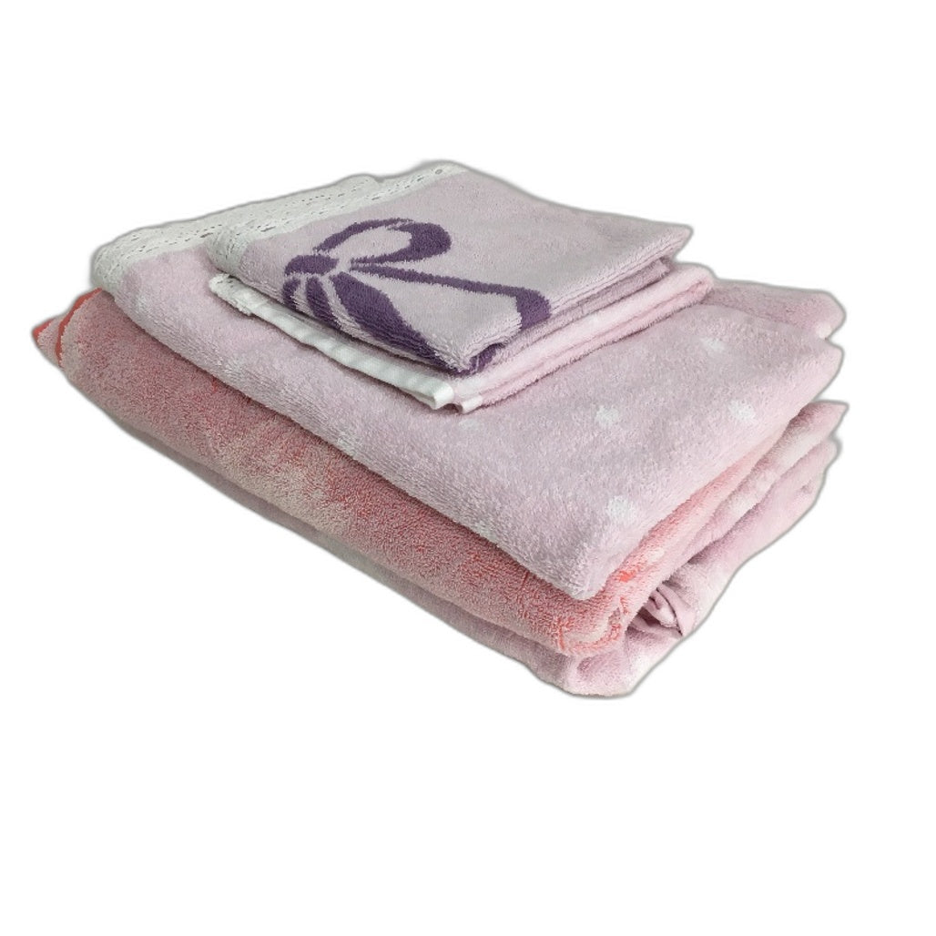 Target 5Pc Lace Detail Cotton Swan Pink Lilac Bath, Hand Towel & Washer Set NEW