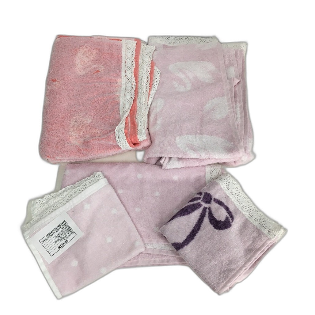 Target 5Pc Lace Detail Cotton Swan Pink Lilac Bath, Hand Towel & Washer Set NEW