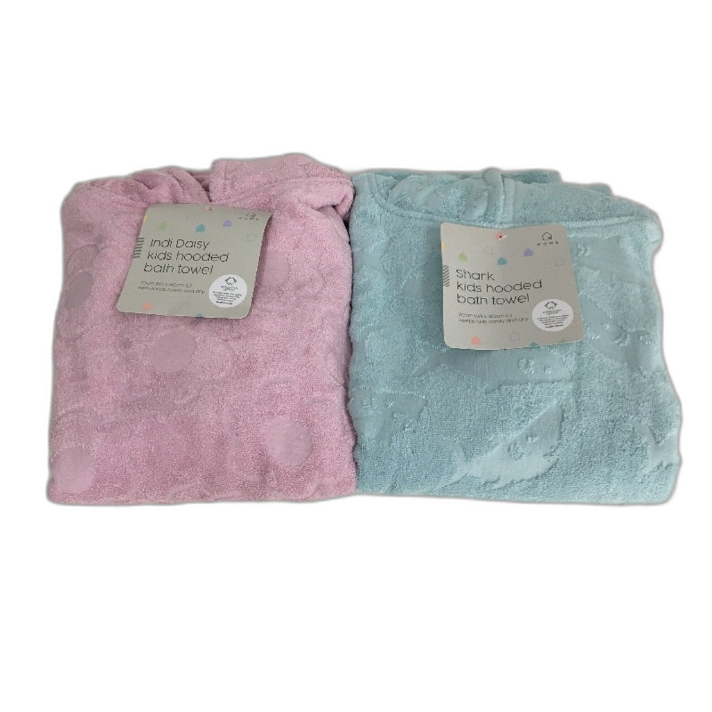 Target Aust Cotton Blue Shark & Pink Flower Kids Hooded Bath Towel Pack NEW