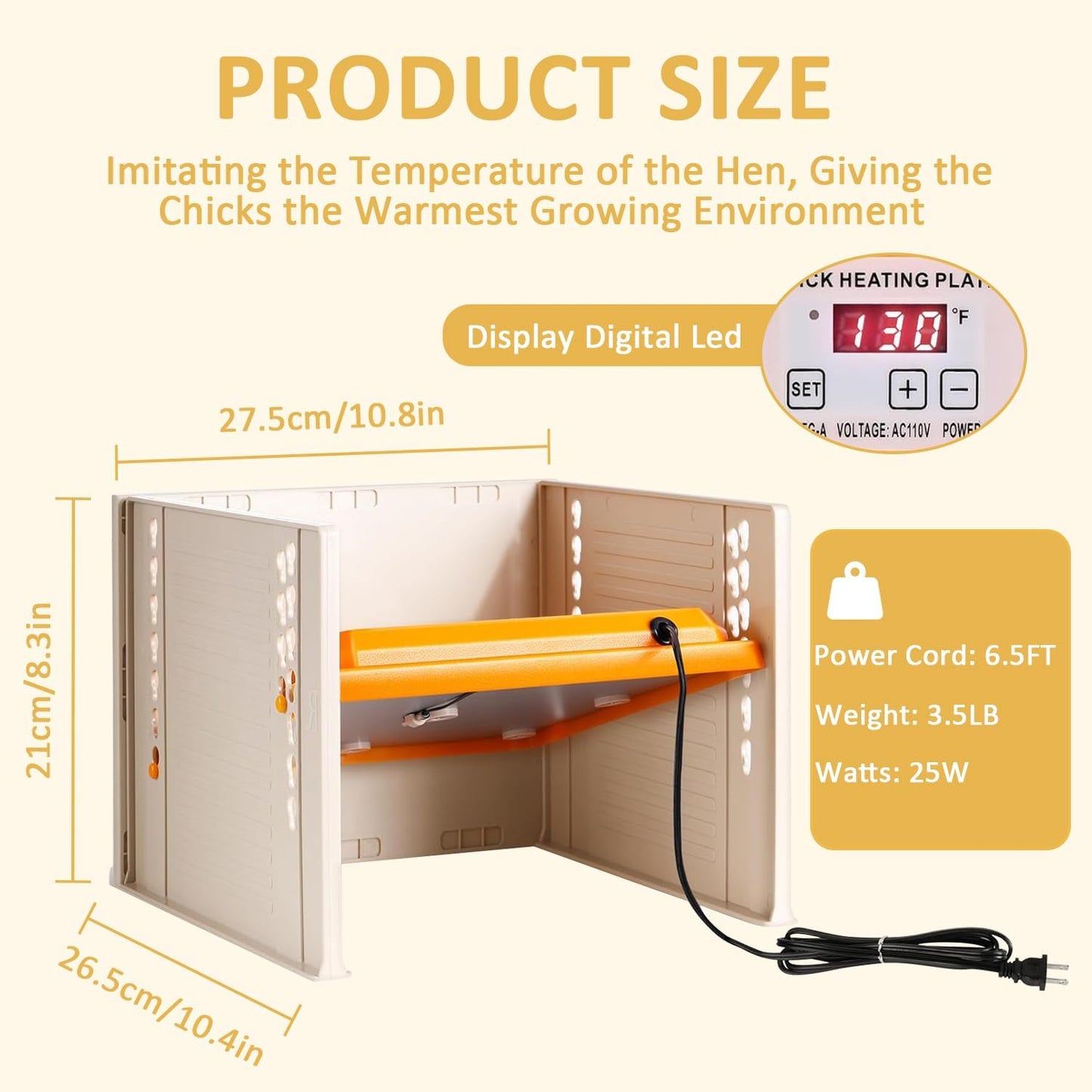 25W Chicken Brooder Hot Plate Heater for Baby Chicks 25x25cm in Orange NEW