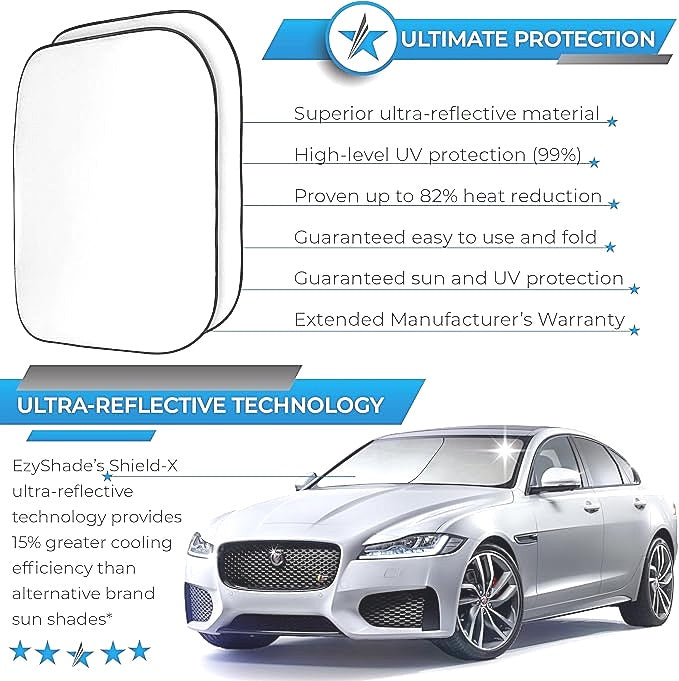 EzyShade 2pc Shield X Reflective Windshield Sun Shade Size Large 90x80cm DEMO