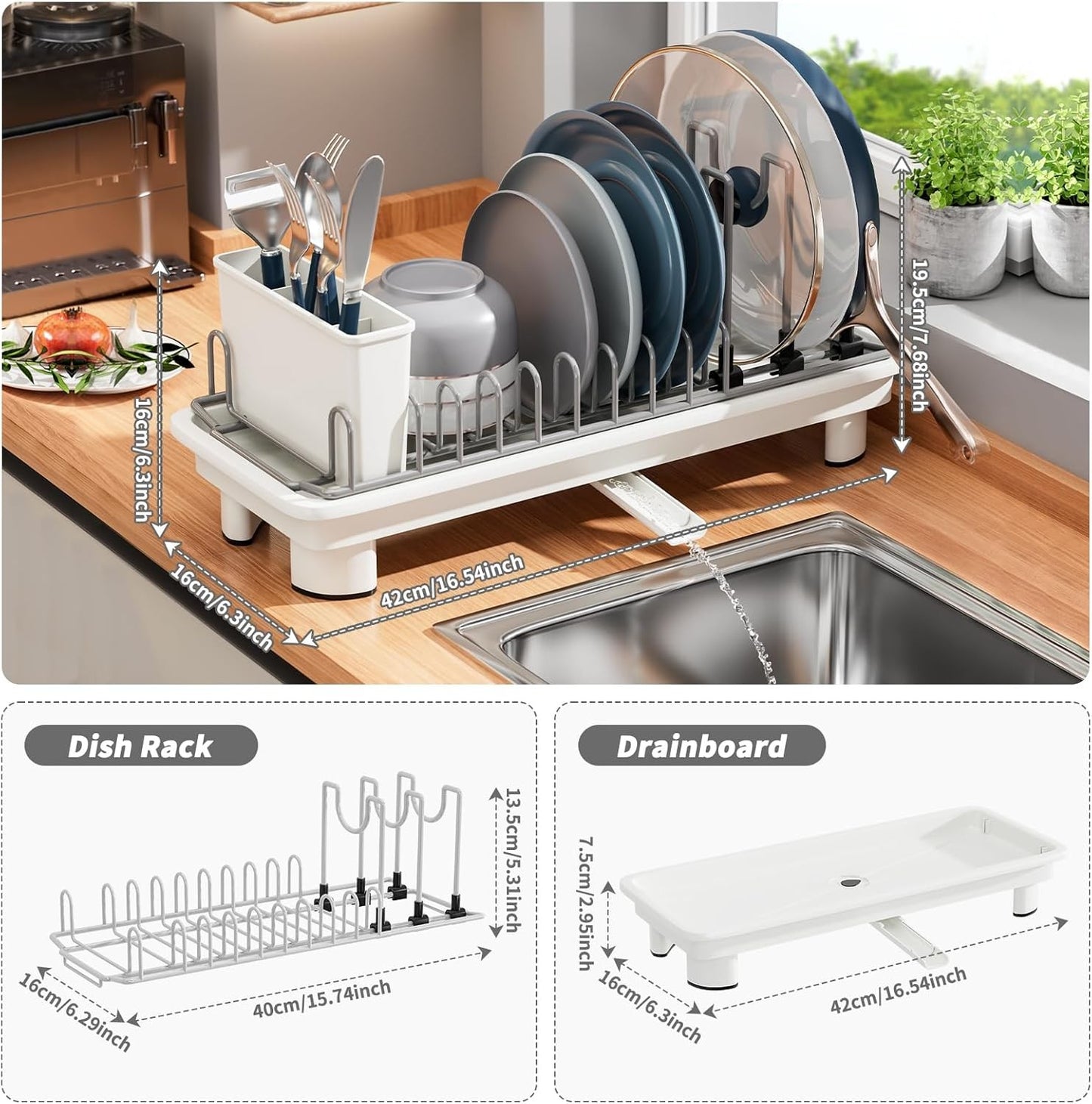 SanDream Small Stainless Steel Dish Drying Rack with Utensil Holder Online AU
