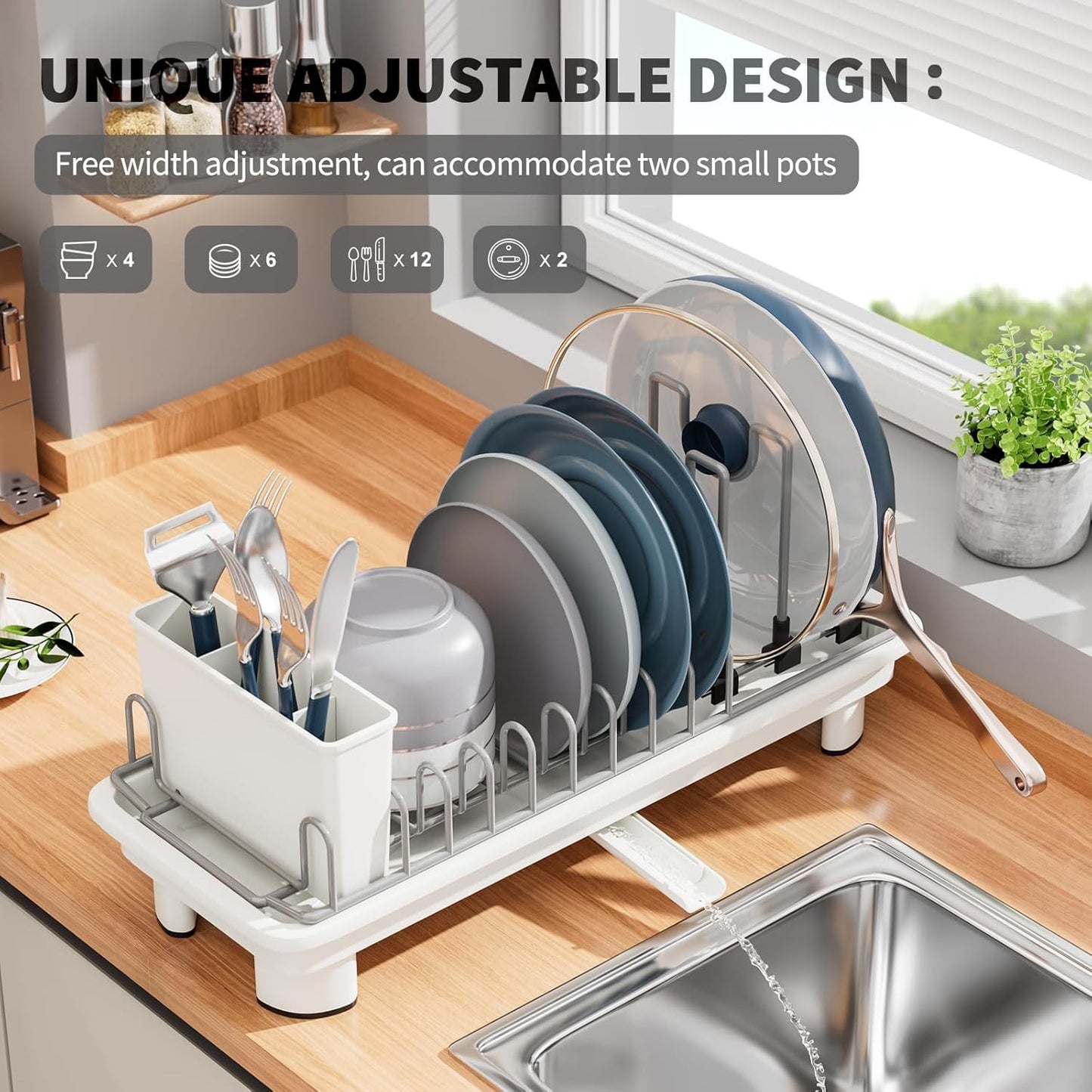 SanDream Small Stainless Steel Dish Drying Rack with Utensil Holder Online AU