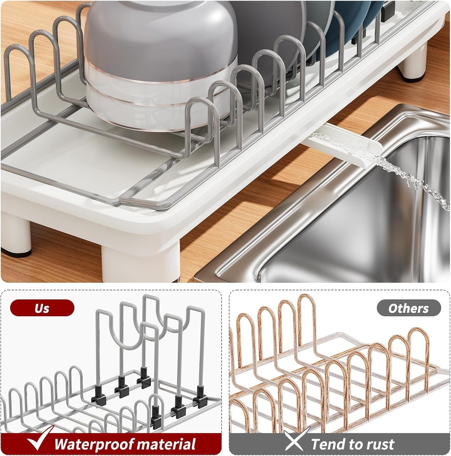 SanDream Small Stainless Steel Dish Drying Rack with Utensil Holder Online AU