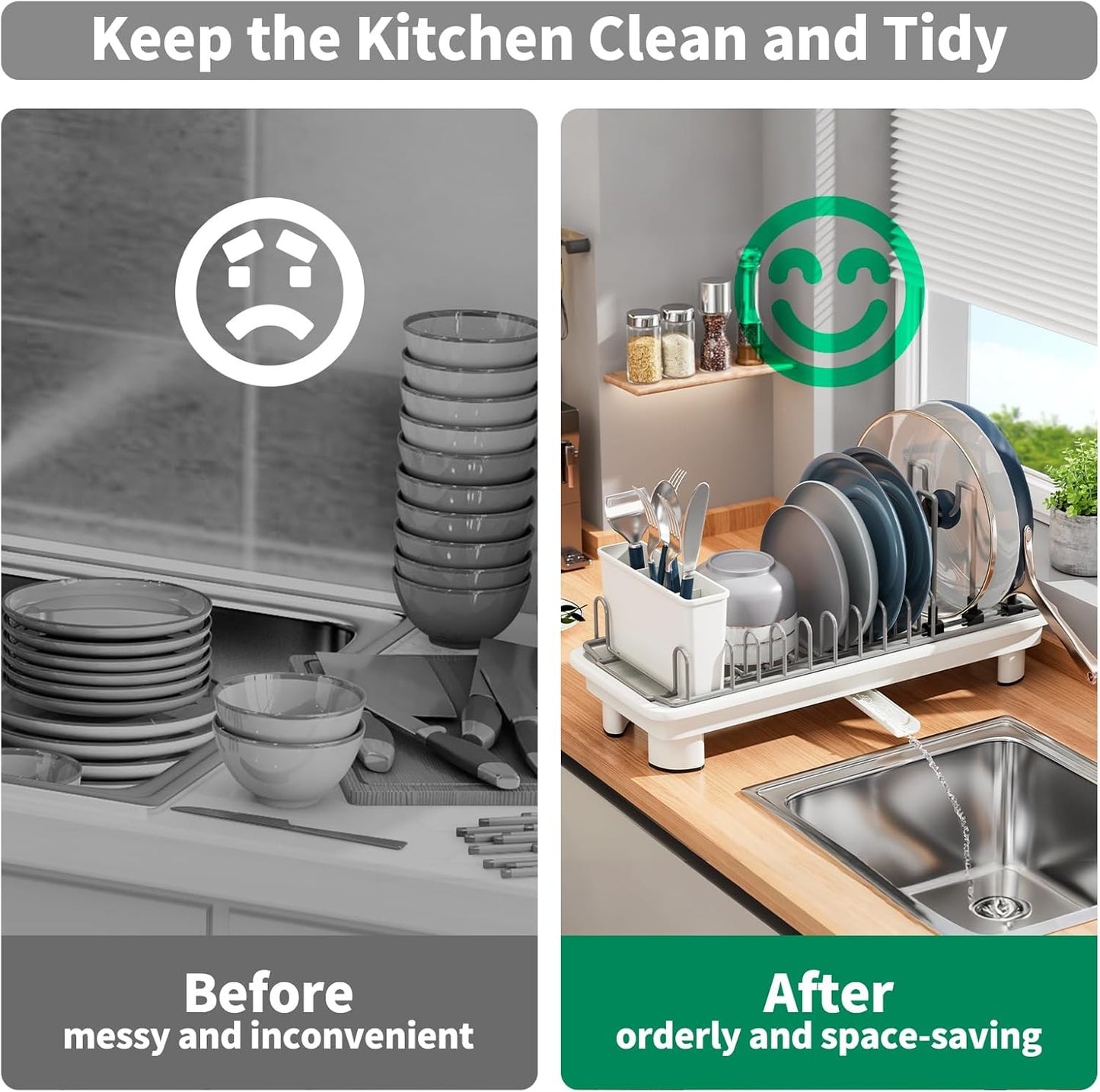 SanDream Small Stainless Steel Dish Drying Rack with Utensil Holder Online AU