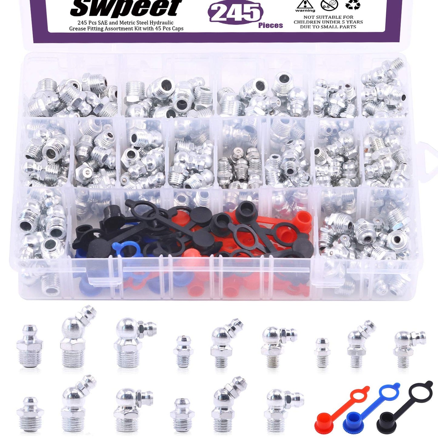 Swpeet 245Pcs Hydraulic Grease Nipple Assortment Kit with Caps Online AU DEMO