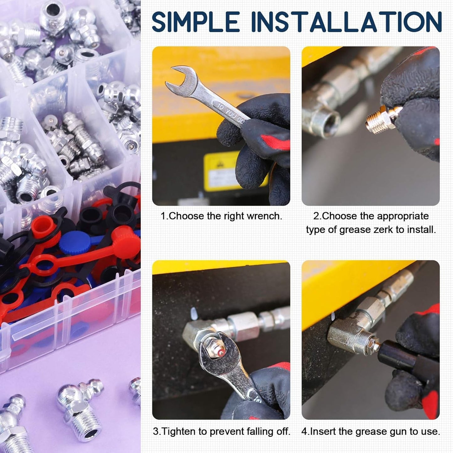 Swpeet 245Pcs Hydraulic Grease Nipple Assortment Kit with Caps Online AU DEMO