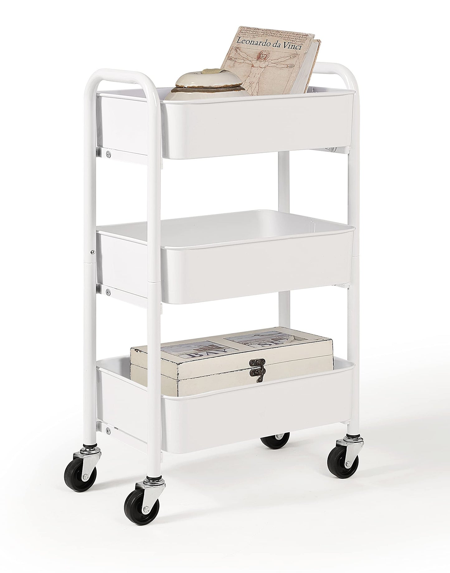 SunnyPoint 3-Tier Rolling Metal Storage Organiser Cart for Kitchen White