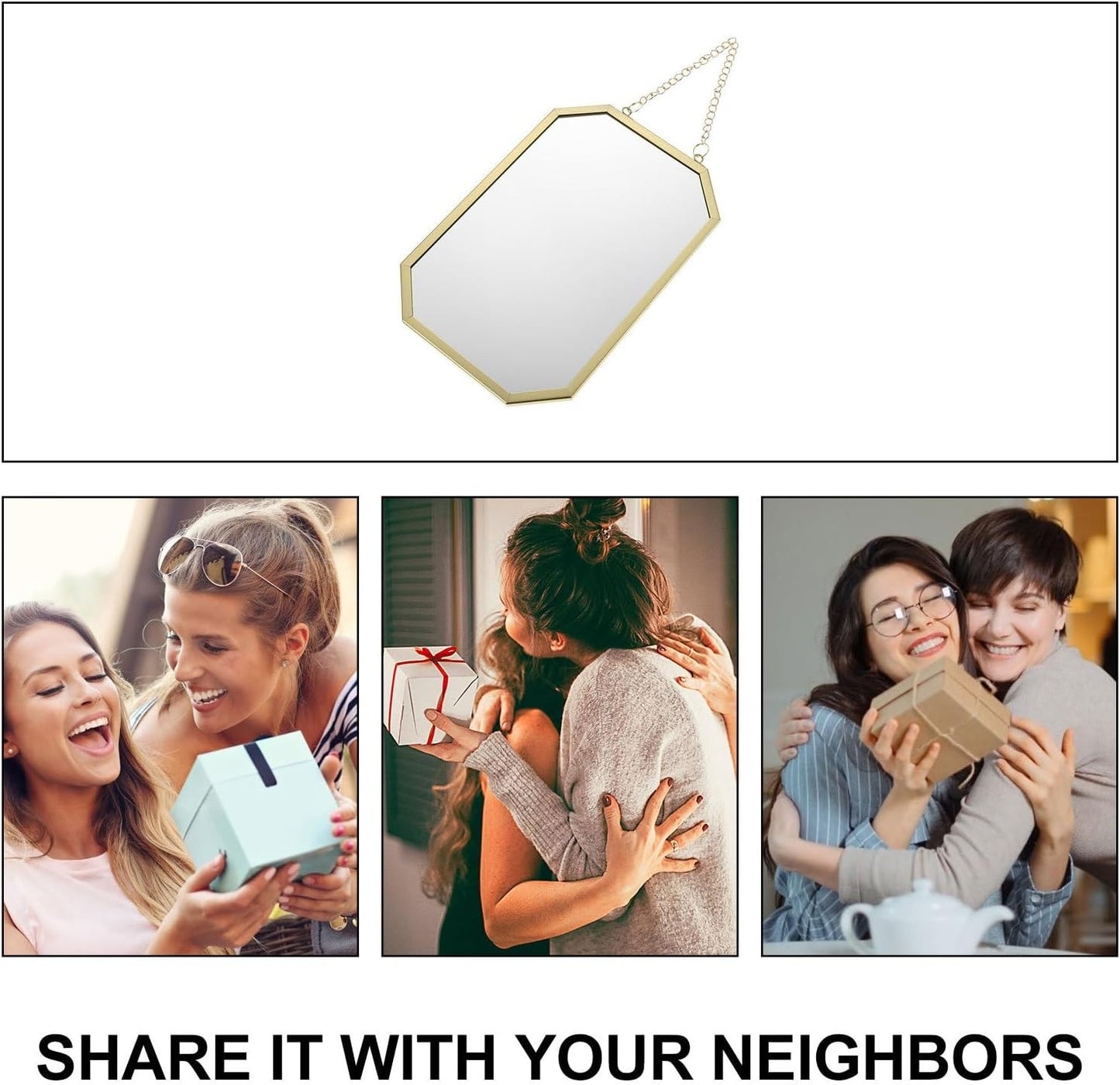 Small Square Wall Hanging Vanity Mirror with Chain for Bathroom NEW