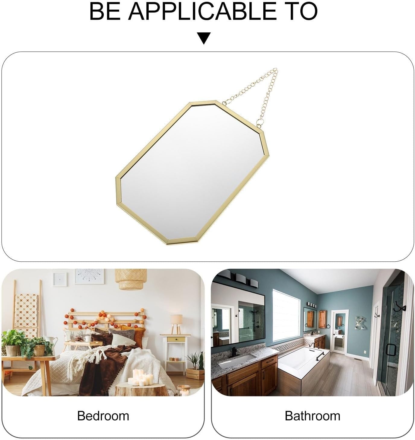 Small Square Wall Hanging Vanity Mirror with Chain for Bathroom NEW