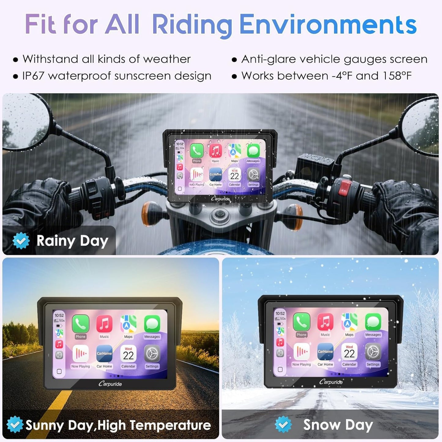 CARPURIDE W502TPRO 5" Waterproof GPS Navigation for Motorbike Music Intercom DEMO