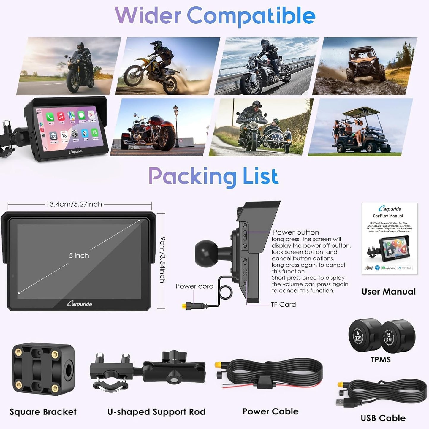 CARPURIDE W502TPRO 5" Waterproof GPS Navigation for Motorbike Music Intercom DEMO