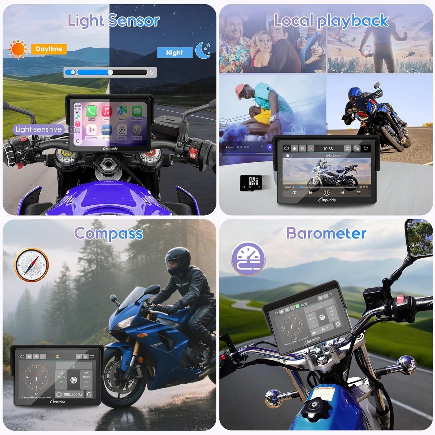 CARPURIDE W502TPRO 5" Waterproof GPS Navigation for Motorbike Music Intercom DEMO