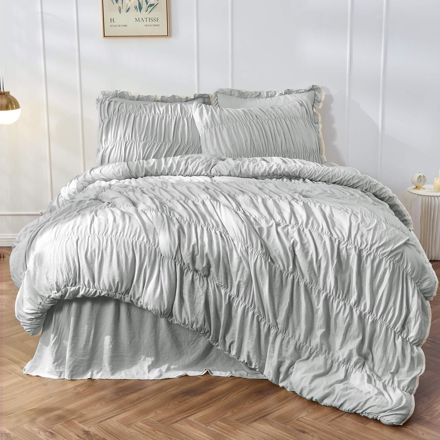 Bonlino King Size Comforter Set in Light Grey - Soft Luxury Bedding NEW