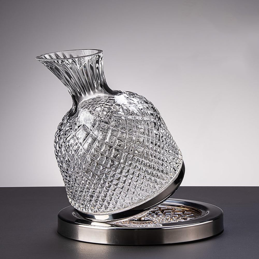 Frafuo 1.5L Spinning Wine Decanter Set with Stainless Steel Base NEW