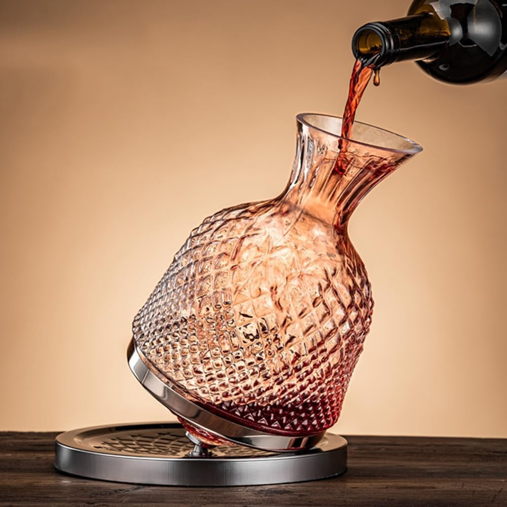 Frafuo 1.5L Spinning Wine Decanter Set with Stainless Steel Base NEW