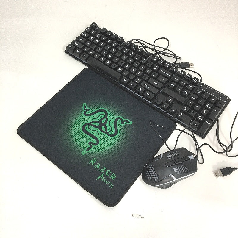 QS-701 Rainbow Light Gaming Membrane Keyboard and Mouse Combo Set in Black NEW