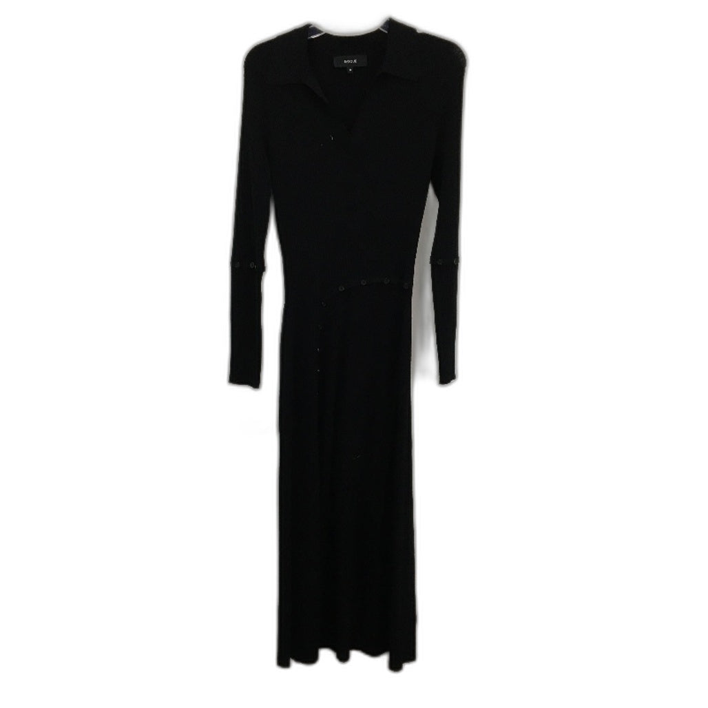 Basque Button Through Ribbed Knit Black Midi Dress Ladies Size Small NEW