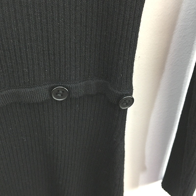 Basque Button Through Ribbed Knit Black Midi Dress Ladies Size Small NEW