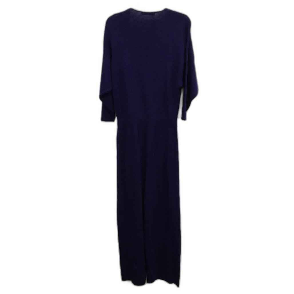 Zara Rib Knit Wrap Top Navy Mid Sleeve Wide Leg Jumpsuit Ladies Size Small
