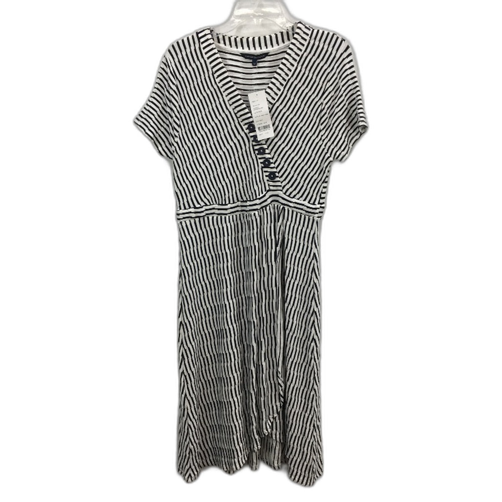 French Connection Button Detail Wrap White Navy Stripe Dress Ladies Size Medium