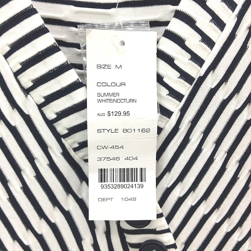 French Connection Button Detail Wrap White Navy Stripe Dress Ladies Size Medium