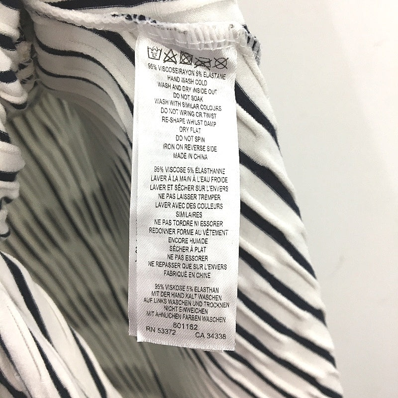 French Connection Button Detail Wrap White Navy Stripe Dress Ladies Size Medium
