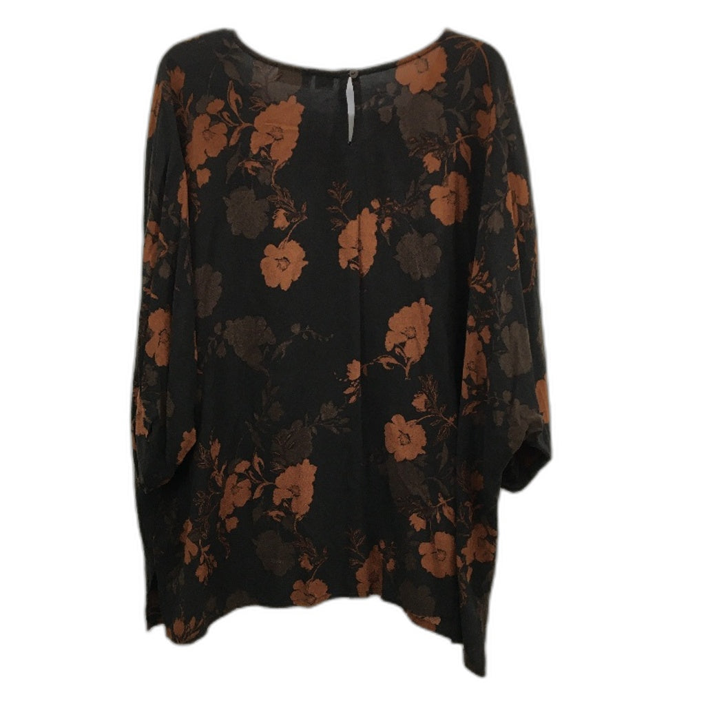Free Love Oversized Loose Black Orange Floral Flowy Top Ladies One Size