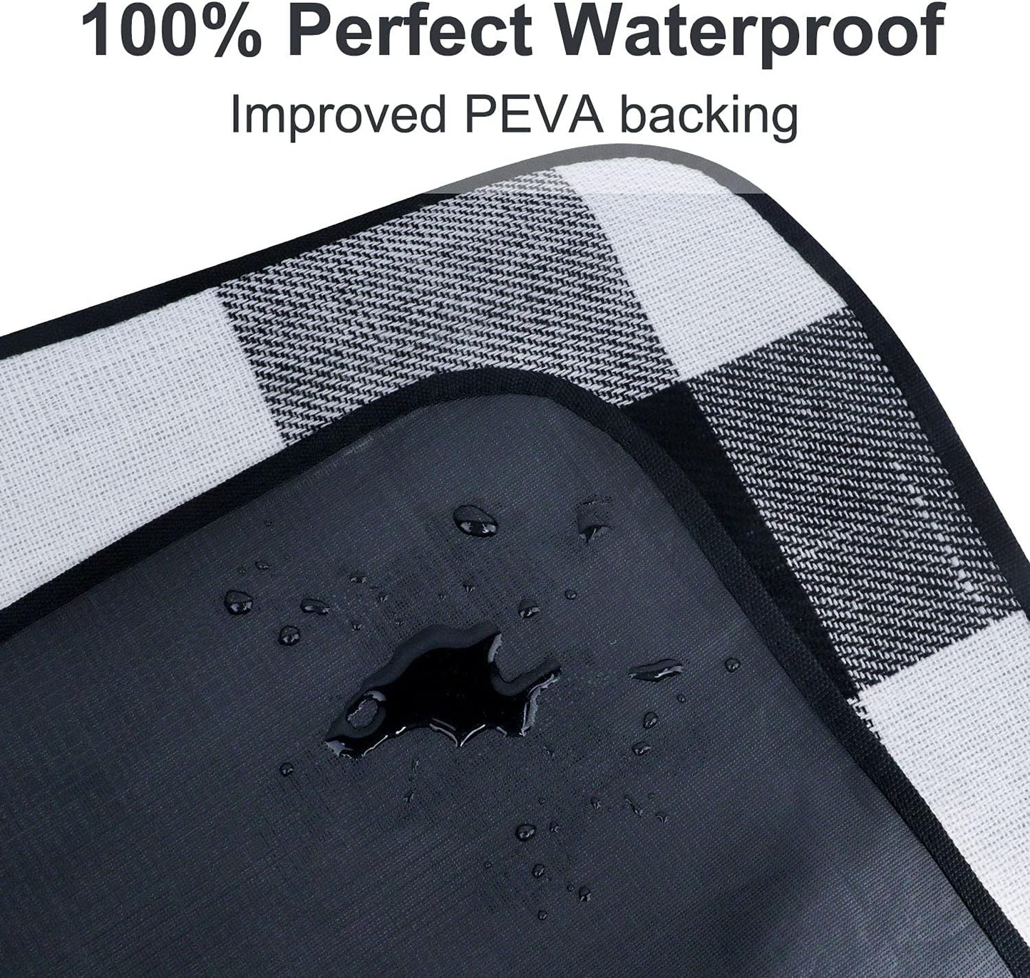 Goodsnetic 200cm Oversized Waterproof Black White Plaid Picnic Blanket NEW