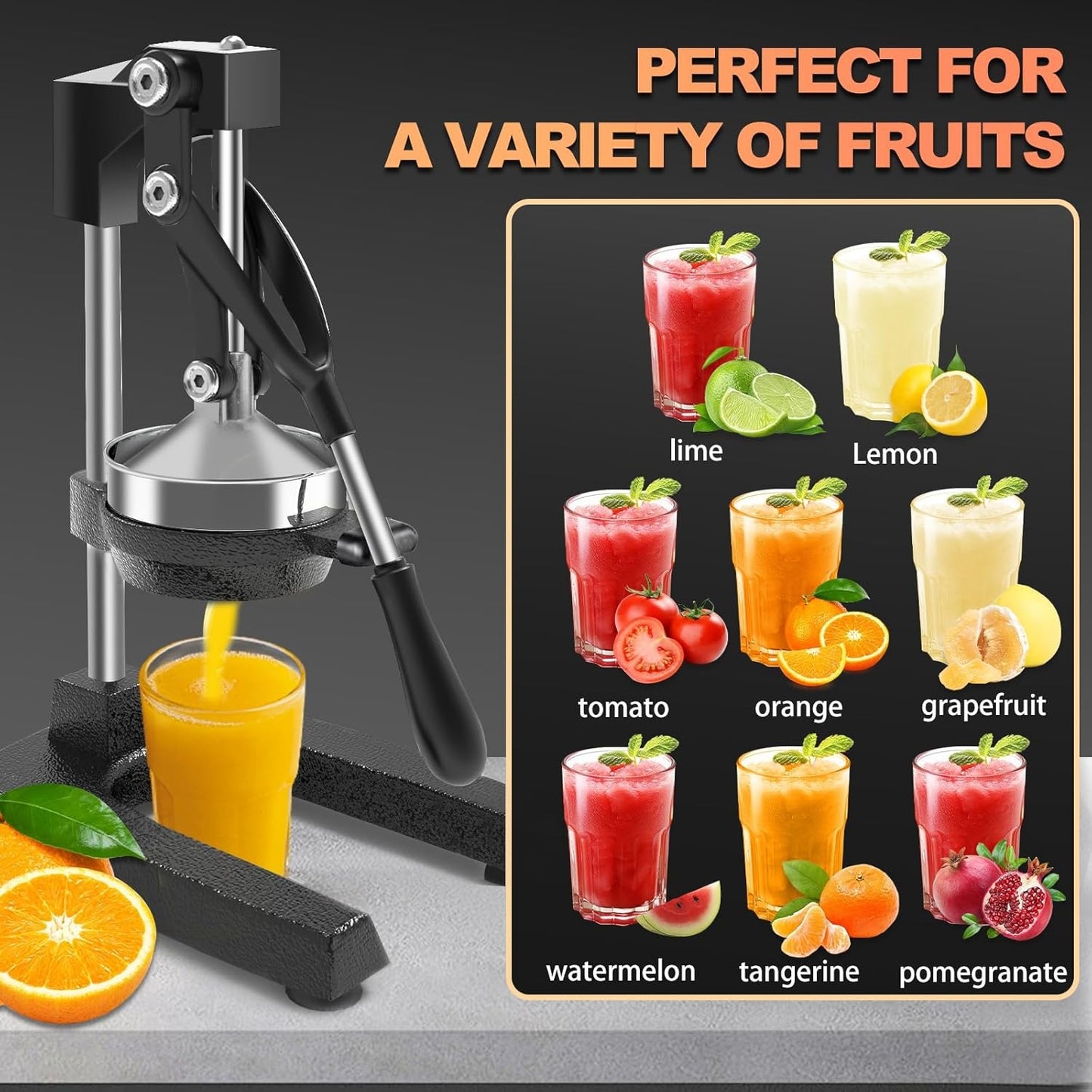 Industrial Durable Cast-Iron Hand Press Manual Citrus Fruit Juicer NEW