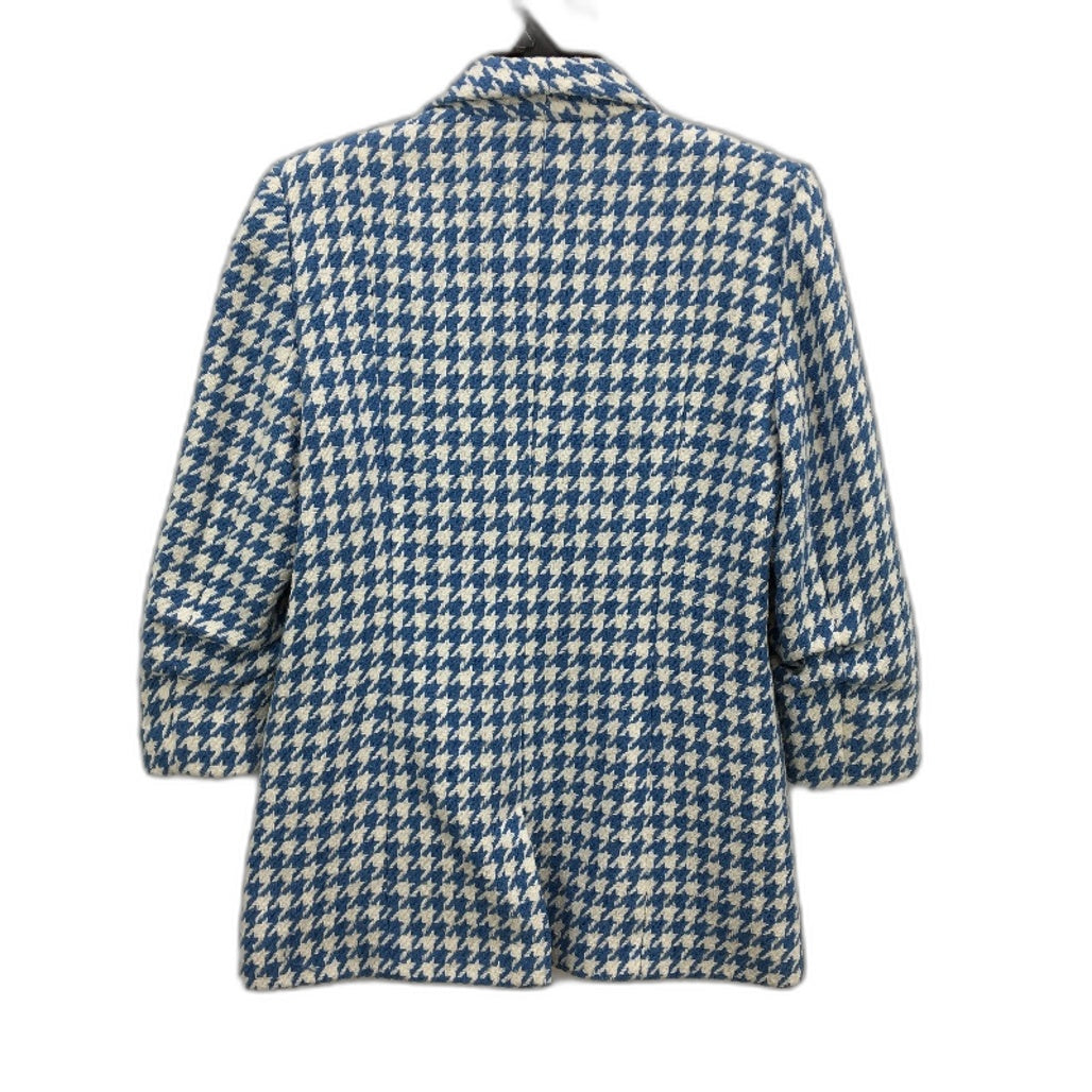 Portmans Blue White Houndstooth Weave Style Open Blazer Ruched Sleeve Size 12