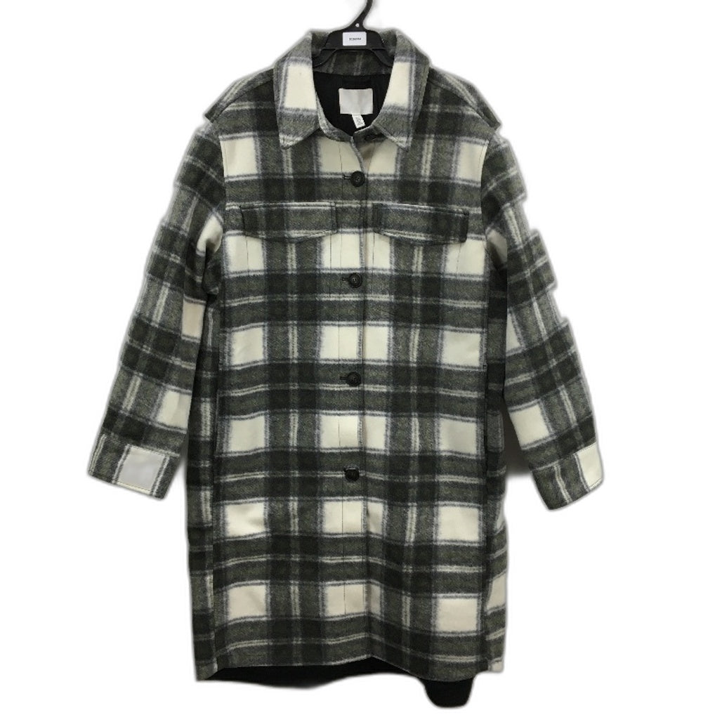 H&M Olive Green & White Recycled Materials Long Check Shacket Ladies Size XL NEW