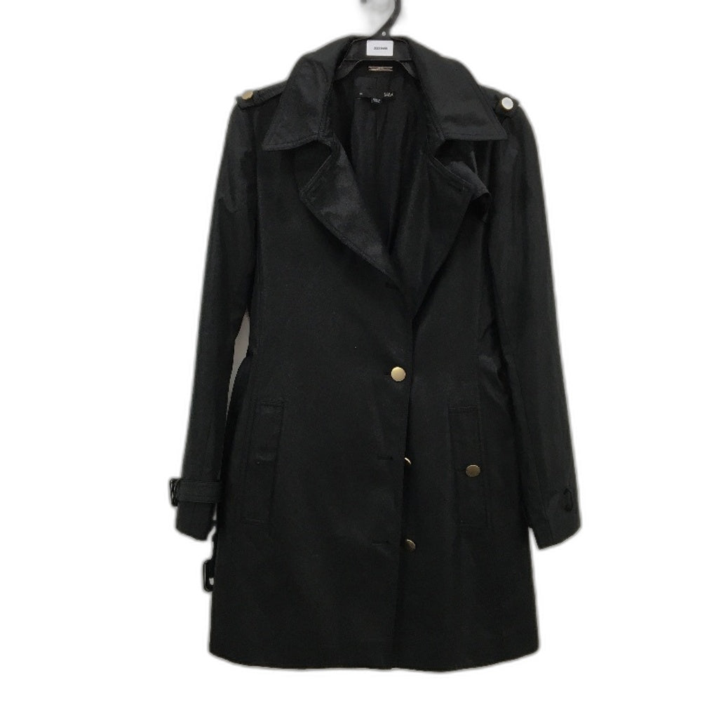SABA Black Mid Length Single Breasted Belted Trench Style Jacket Coat Size 10