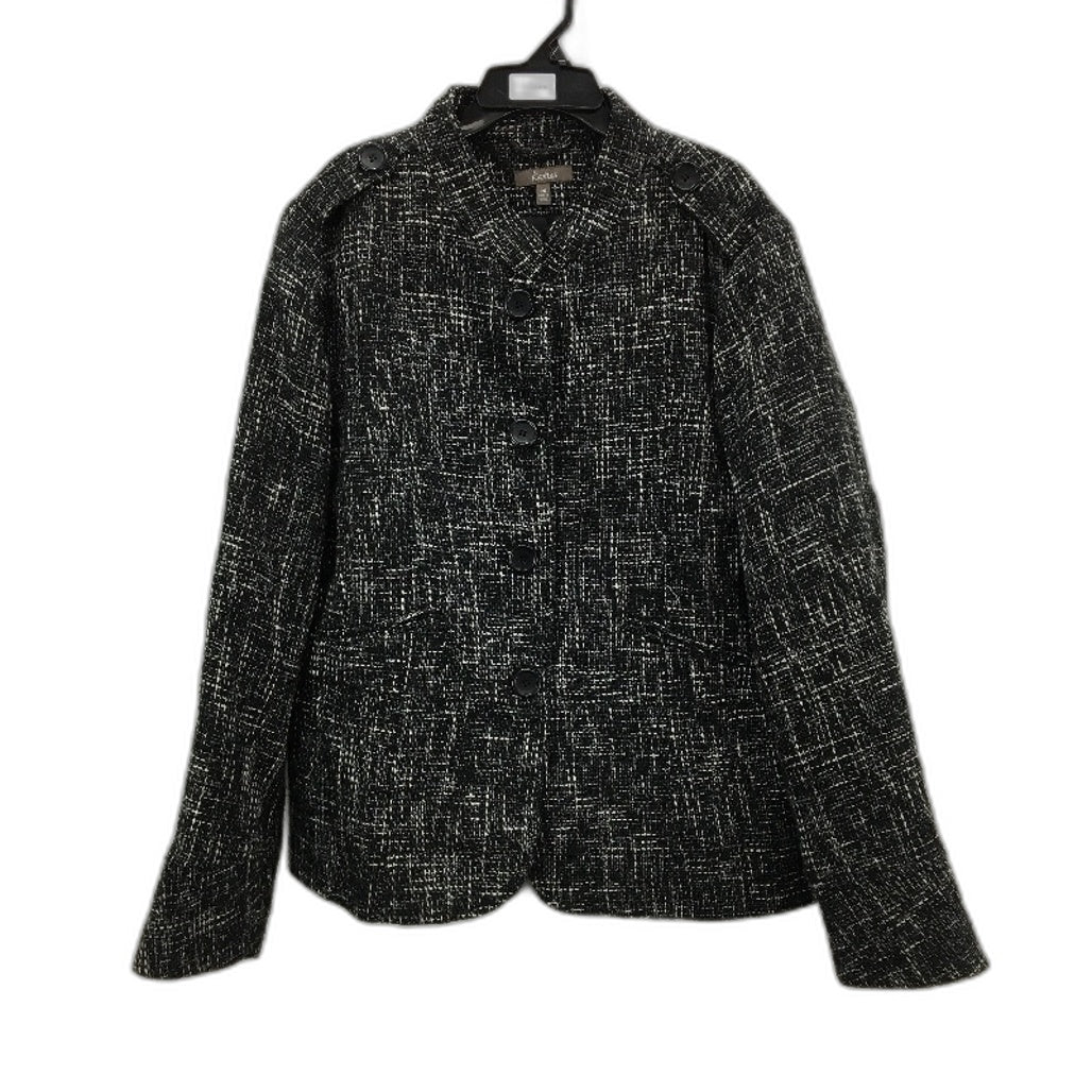 Katies Black With White & Grey Thread Knit Weave Button Up Jacket Ladies Size 20