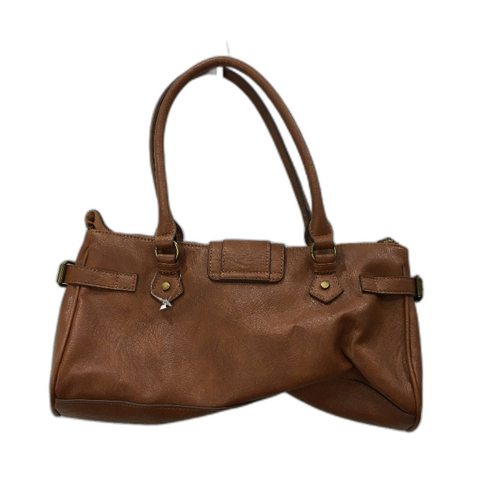 Brown Leather Look Brass Accented Zip Up Everyday Hand Bag With Handles NEW