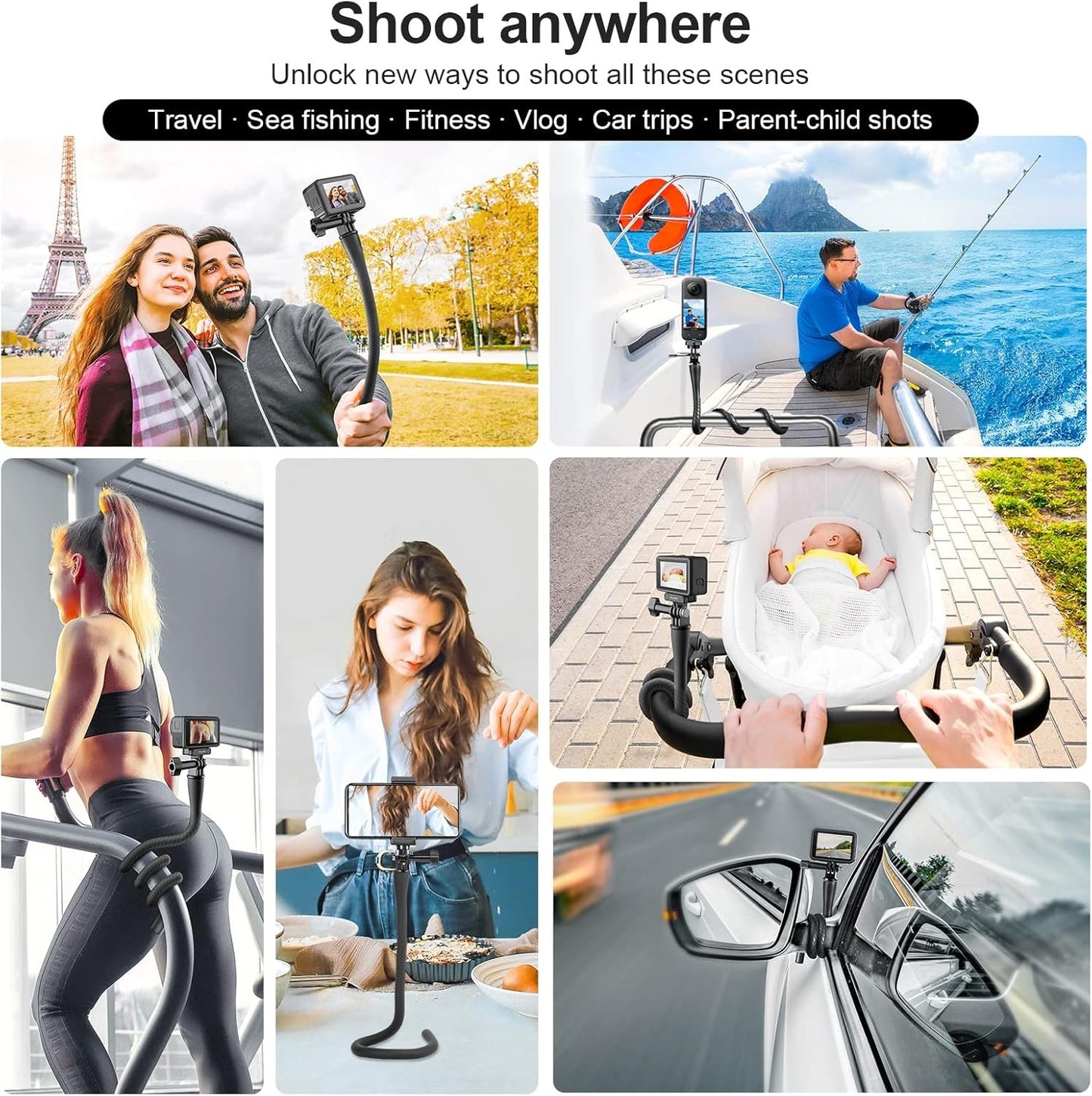 TELESIN Flexible Mount Clamp Selfie Stick for GoPro & Insta360