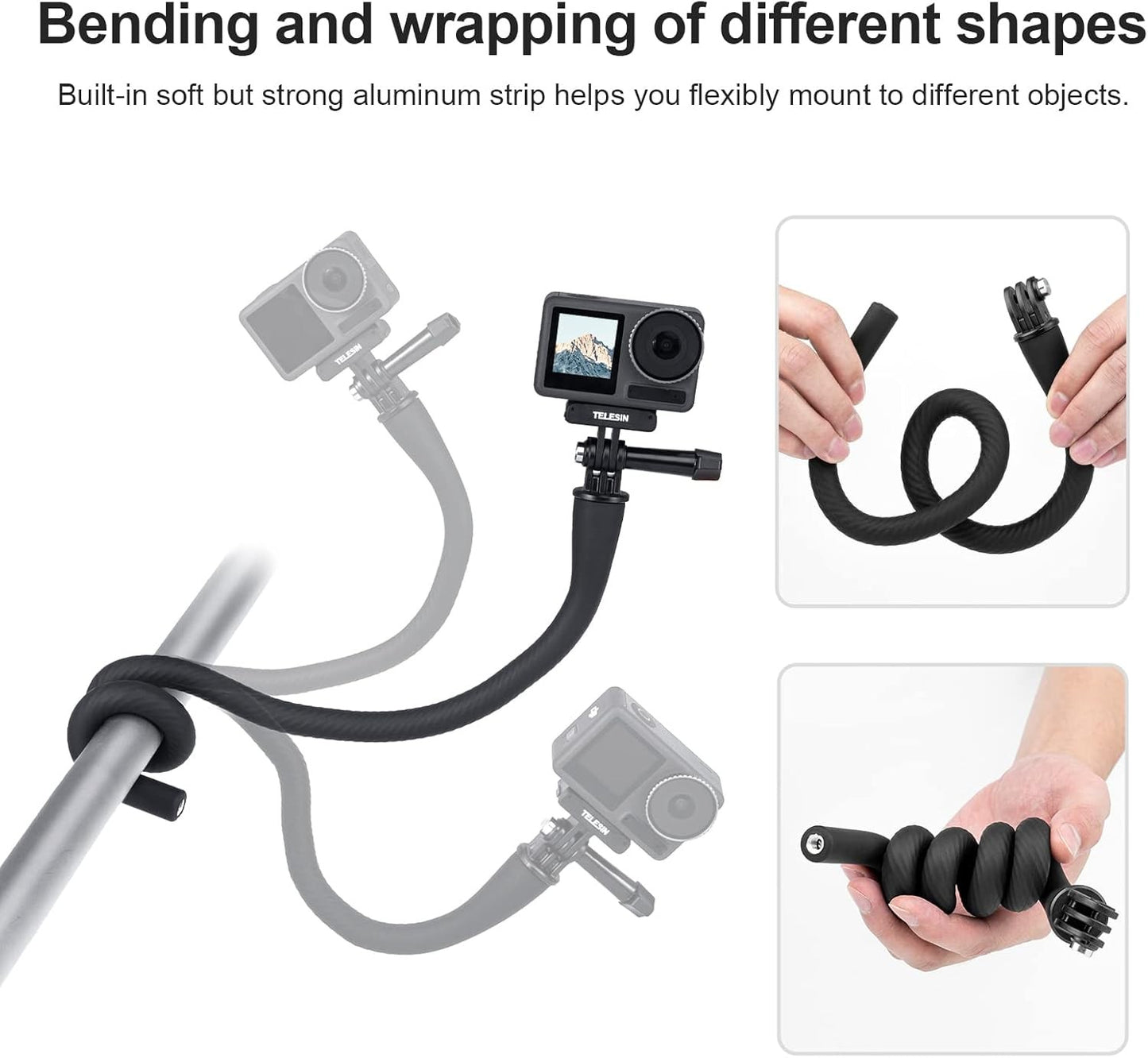 TELESIN Flexible Mount Clamp Selfie Stick for GoPro & Insta360