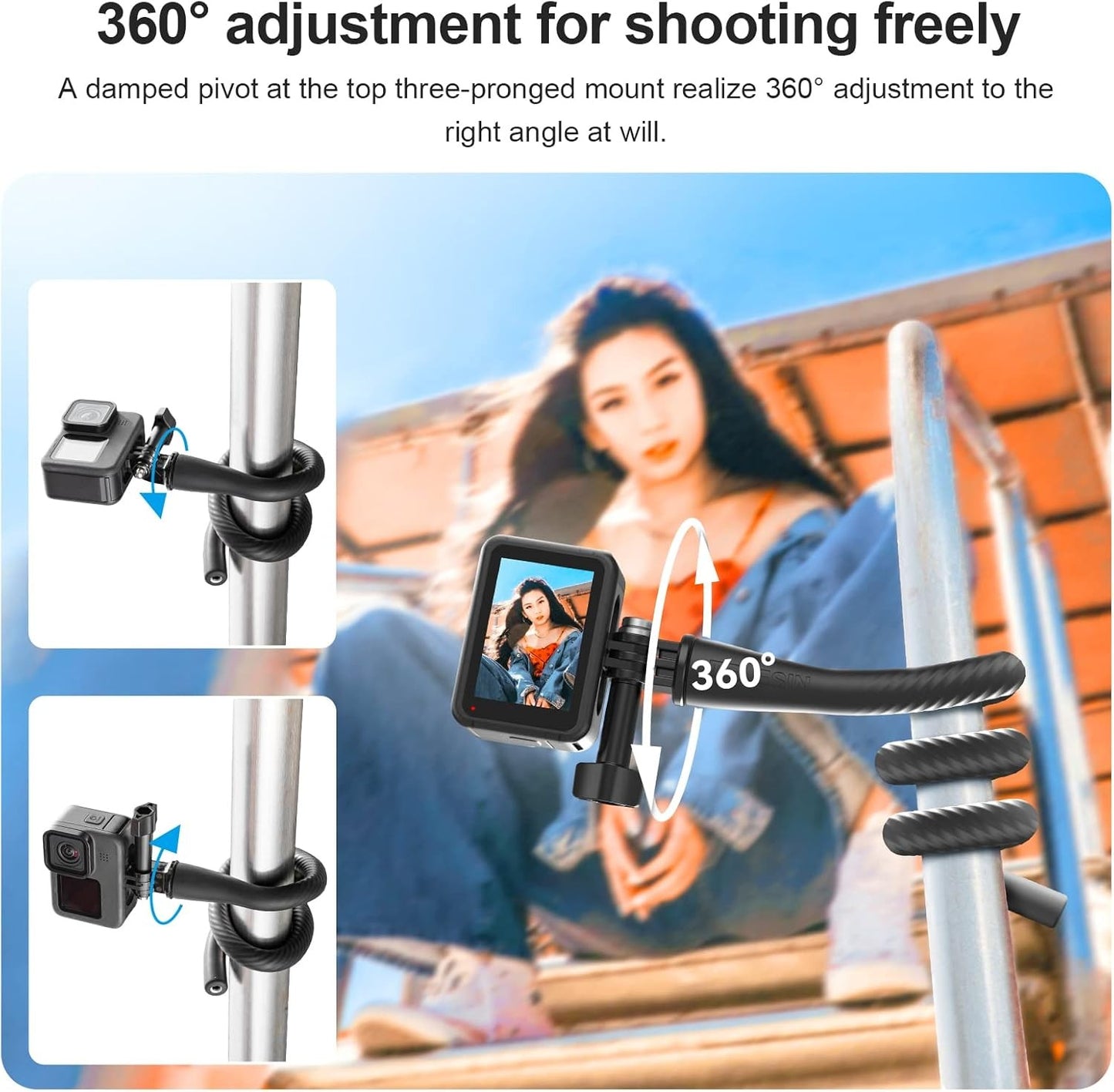 TELESIN Flexible Mount Clamp Selfie Stick for GoPro & Insta360