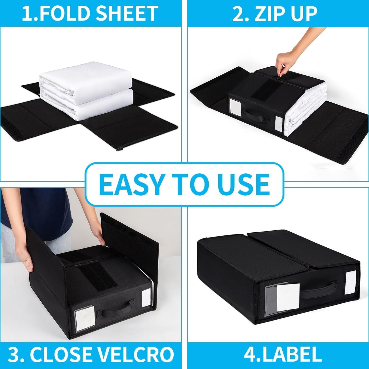 BDZBREN Foldable Bed Sheet Set Organizer 2-Pack with Zipper for Queen King
